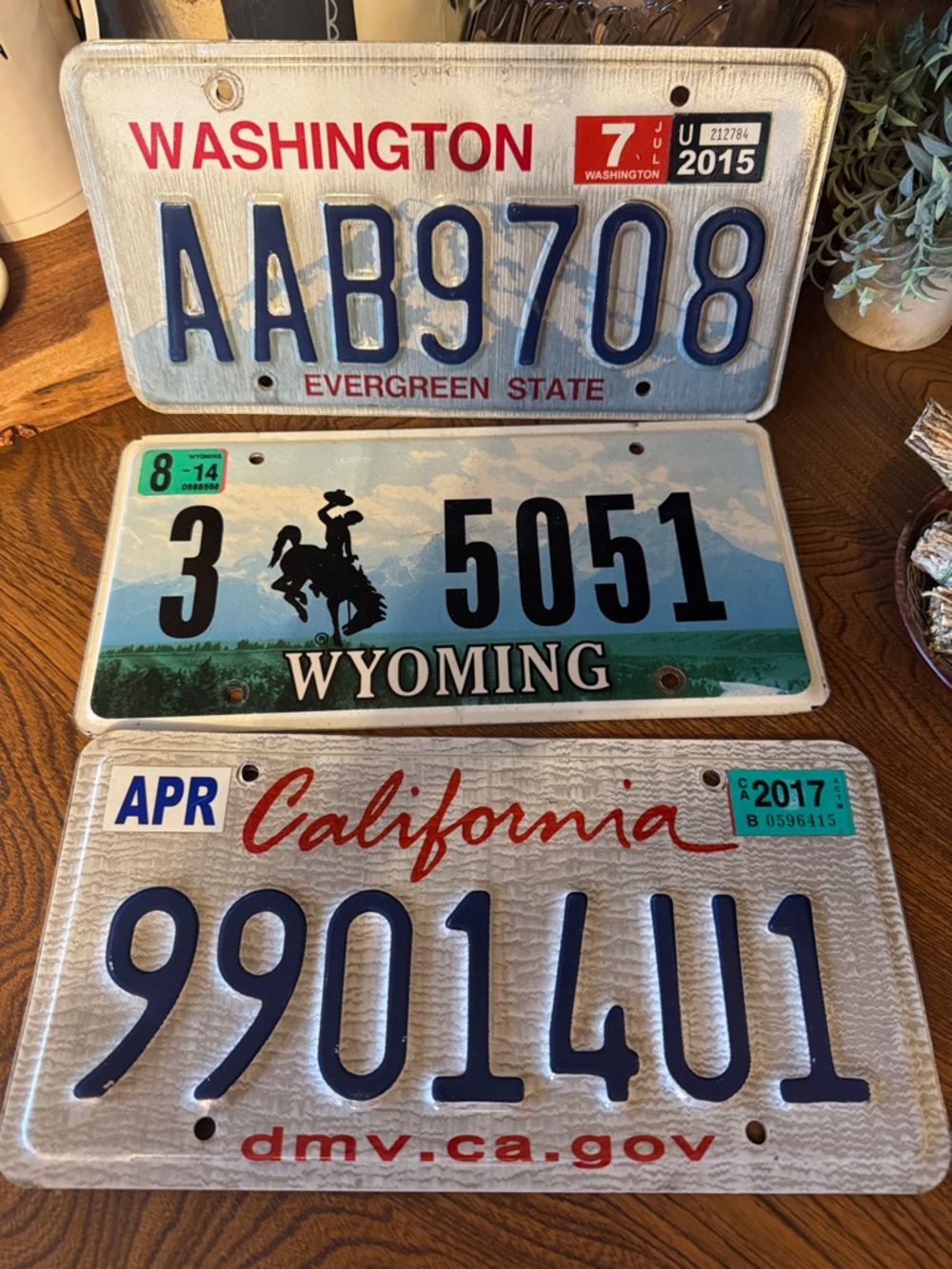 Bundle of 6-3 U.S. License Plate Sets- Washington, Wyoming, California -upcycle